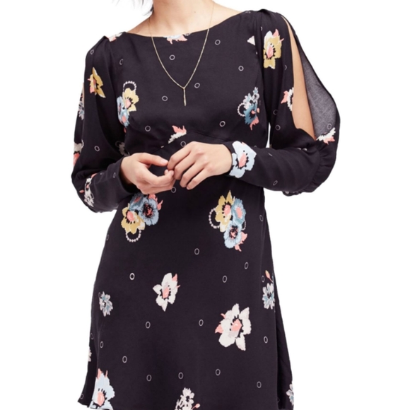NWT Free People Black mini floral Dress size 8 - Picture 2 of 5